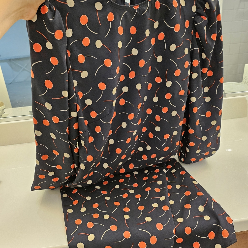 Ann Taylor- New Navy Dress with Red and Cream Dot (Small)